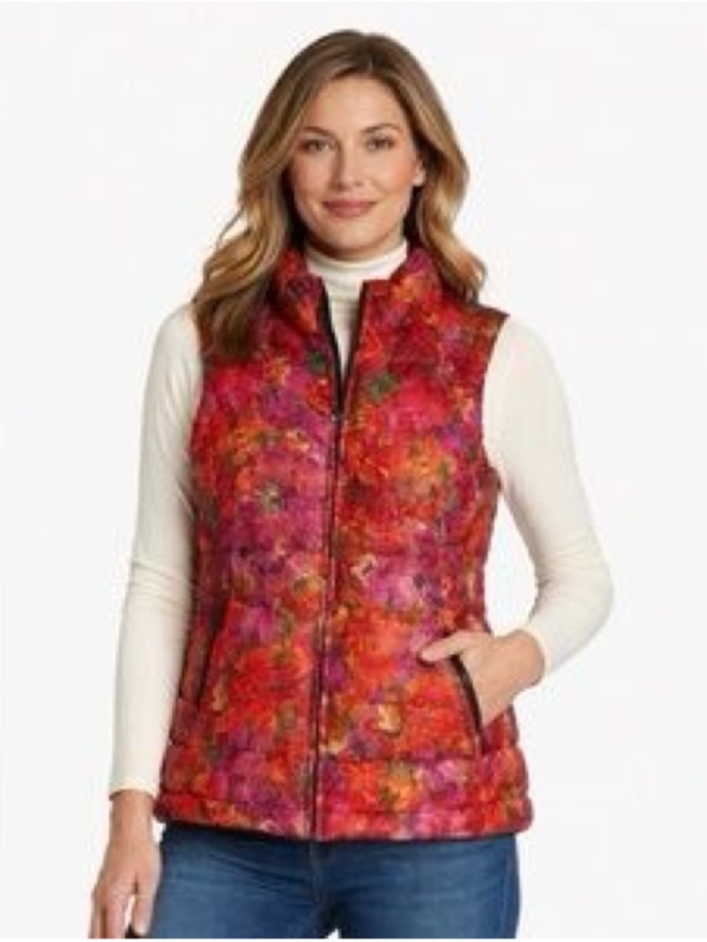 Eddie Bauer Women’s Small Floral Goose Down Quilted Puffer Vest